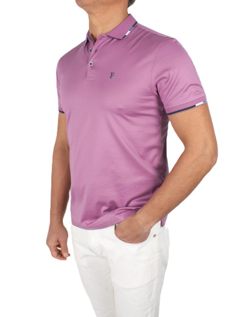 Regular Fit Yaka Detaylı Merserize %100 Pamuk Lila Polo Tişört