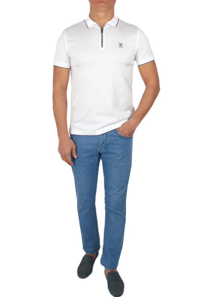 Regular Fit Yaka Detaylı Merserize %100 Pamuk Fermuarlı Beyaz Polo Tişört
