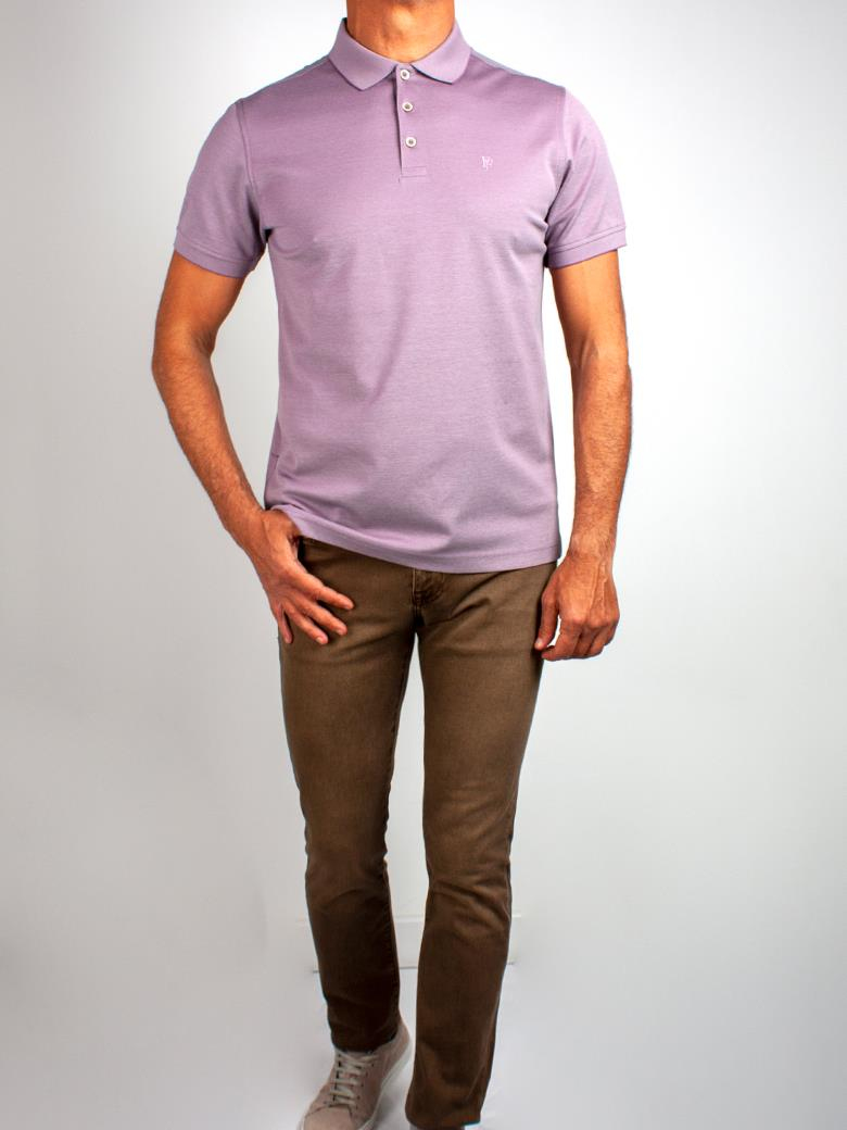 Regular Fit Yaka Detaylı Merserize %100 Pamuk Açık Pembe Polo Tişört