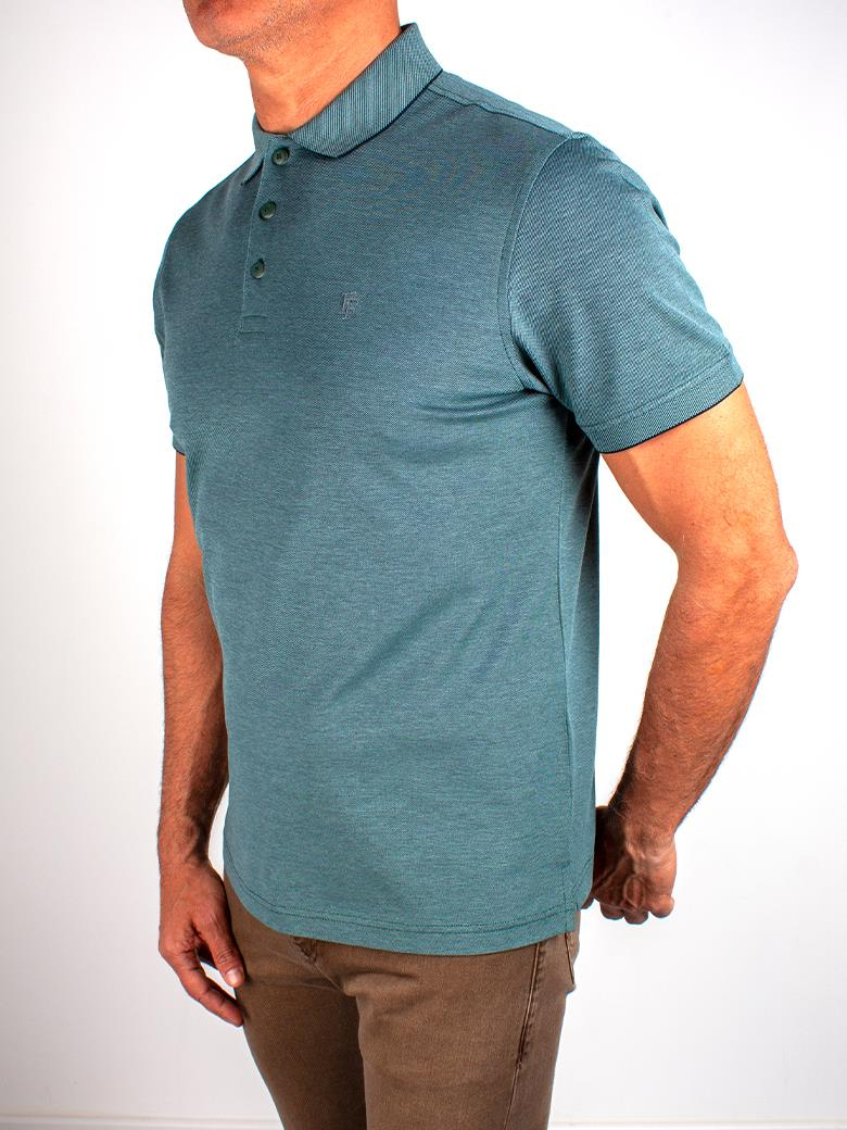 Regular Fit Yaka Detaylı Merserize %100 Pamuk Yeşil Polo Tişört