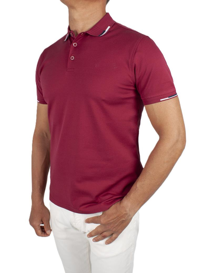 Regular Fit Yaka Detaylı Merserize %100 Pamuk Bordo Polo Tişört