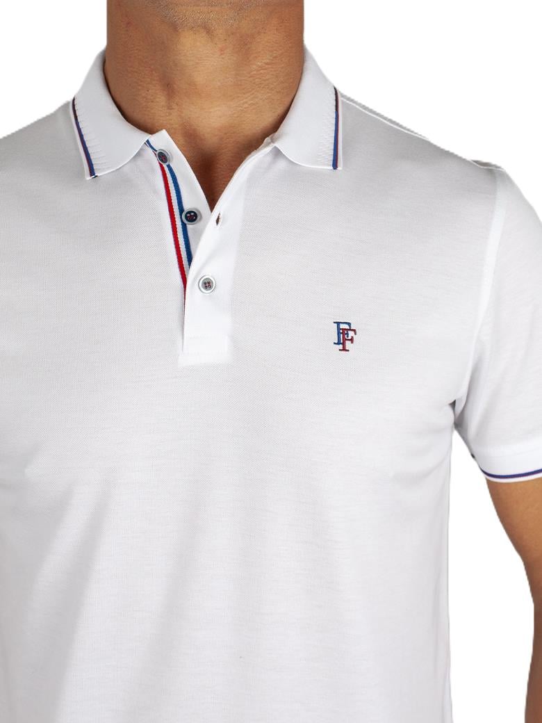 Regular Fit Yaka Detaylı Merserize %100 Pamuk Beyaz Polo Tişört