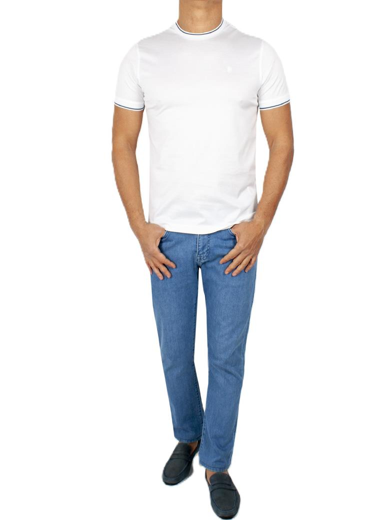 Regular Fit Yaka Detaylı Merserize %100 Pamuk Beyaz Bisiklet Yaka Tişört