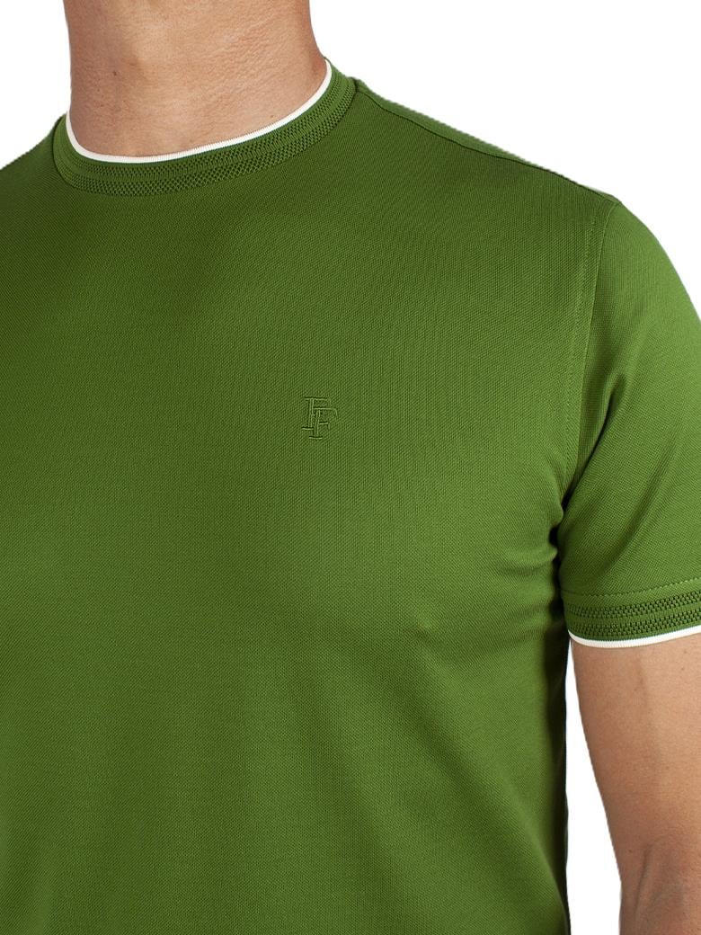 Regular Fit Yaka Detaylı Merserize %100 Pamuk Yeşil Bisiklet Yaka Tişört