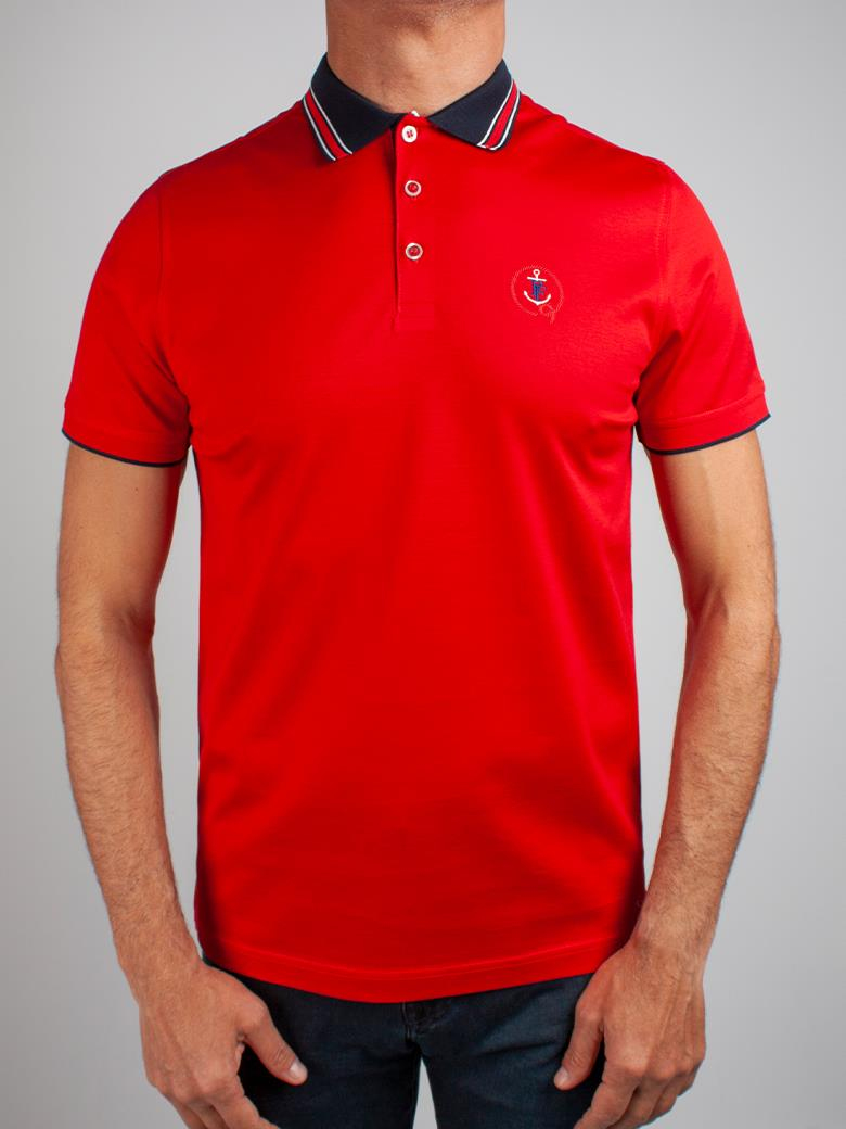 Regular Fit Yaka Detaylı Merserize %100 Pamuk Kırmızı Polo Tişört
