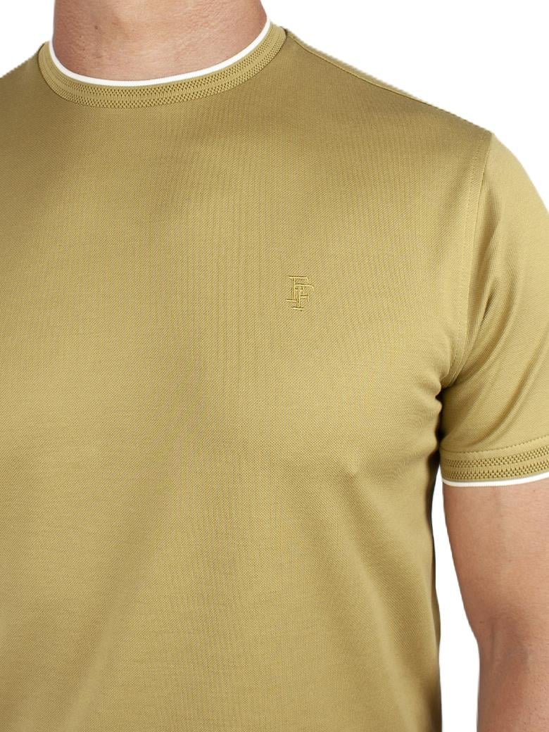 Regular Fit Yaka Detaylı Merserize %100 Pamuk Fıstık Yeşili Bisiklet Yaka Tişört