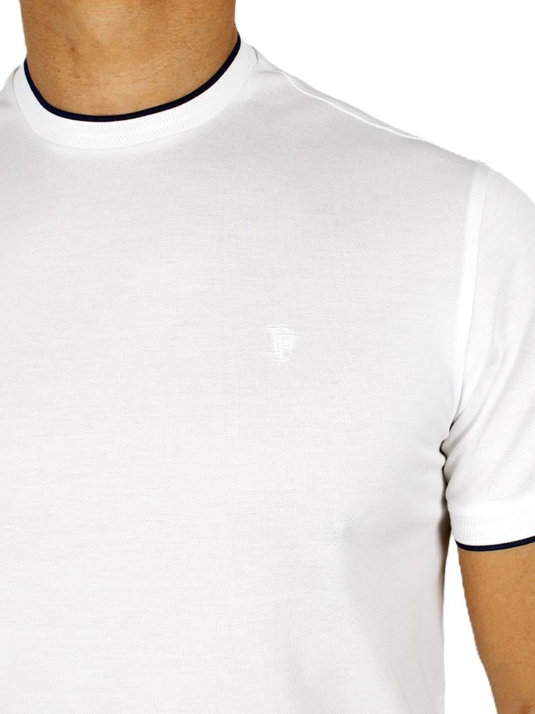 Regular Fit Yaka Detaylı Merserize %100 Pamuk Beyaz Bisiklet Yaka Tişört