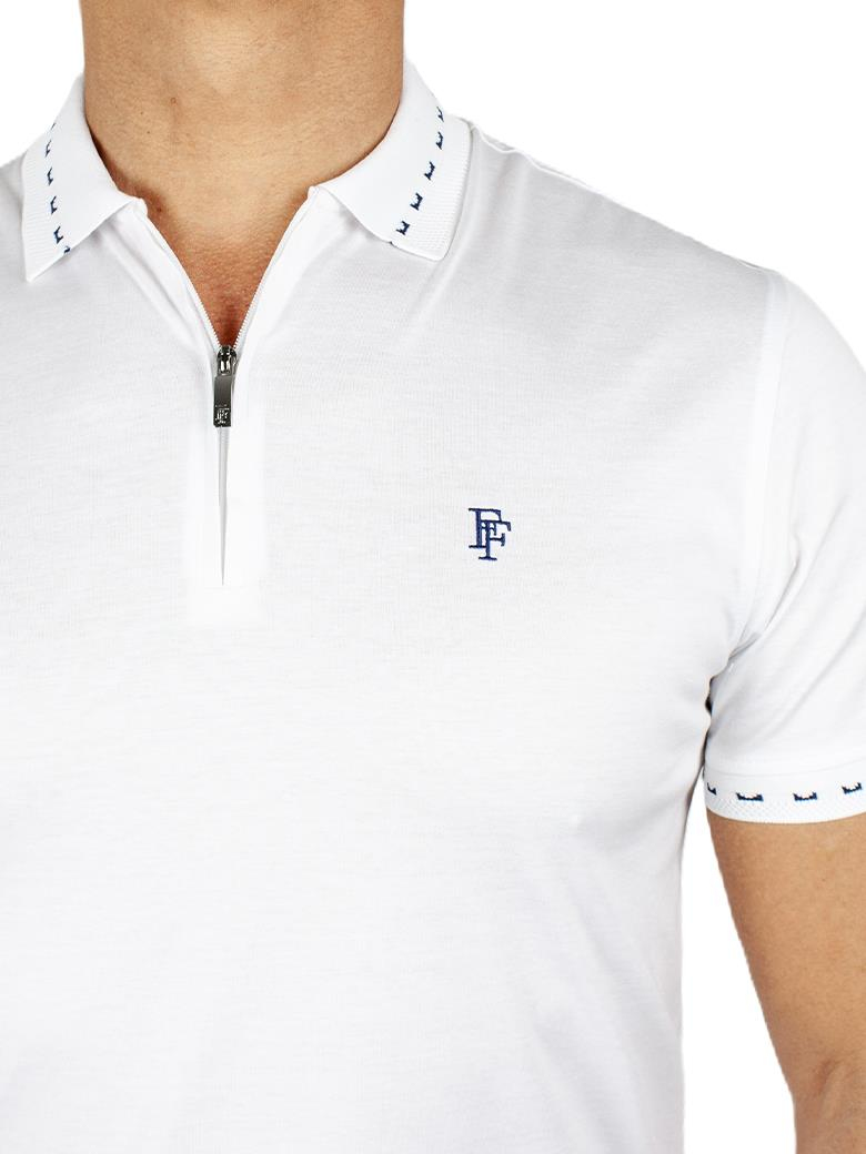 Regular Fit Yaka Detaylı Merserize %100 Pamuk Fermuarlı Beyaz Polo Tişört