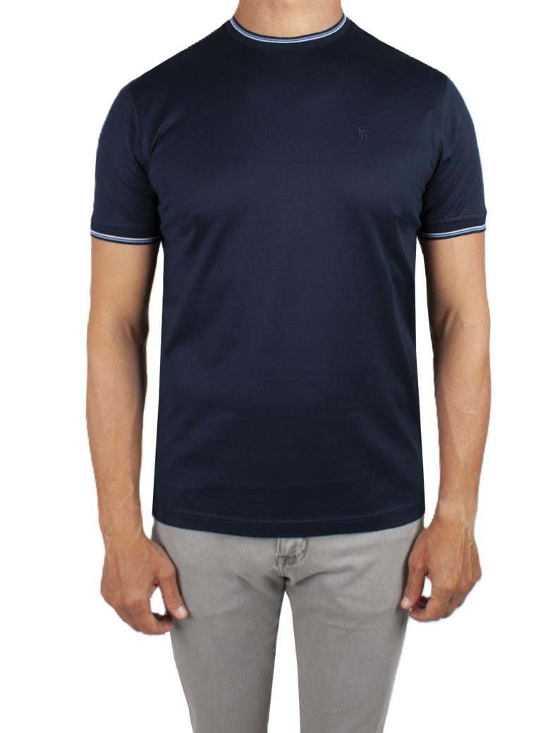 Regular Fit Yaka Detaylı Merserize %100 Pamuk Koyu Lacivert Bisiklet Yaka Tişört