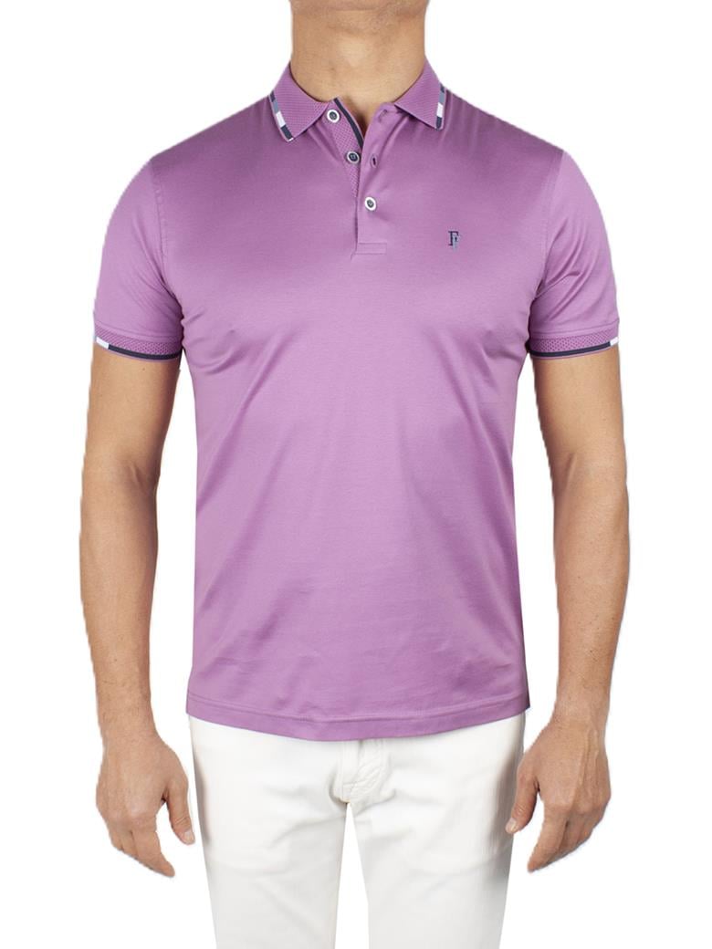 Regular Fit Yaka Detaylı Merserize %100 Pamuk Lila Polo Tişört