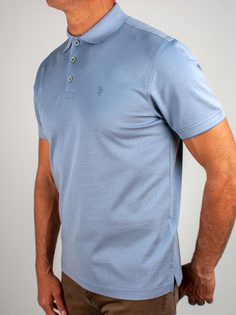 Regular Fit Yaka Detaylı Merserize %100 Pamuk Açık Mavi Polo Tişört