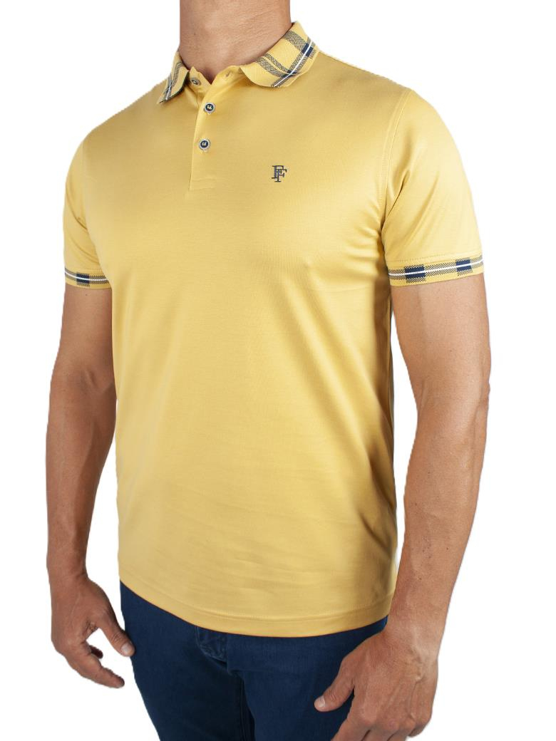 Regular Fit Yaka Detaylı Merserize %100 Pamuk Sarı Polo Tişört