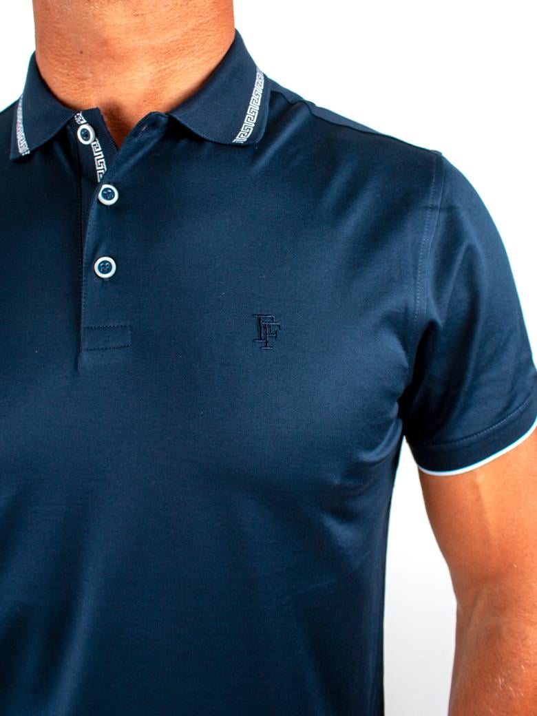 Regular Fit Yaka Detaylı Merserize %100 Pamuk Lacivert Polo Tişört