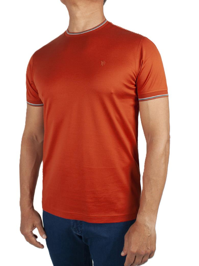 Regular Fit Yaka Detaylı Merserize %100 Pamuk Kiremit Bisiklet Yaka Tişört