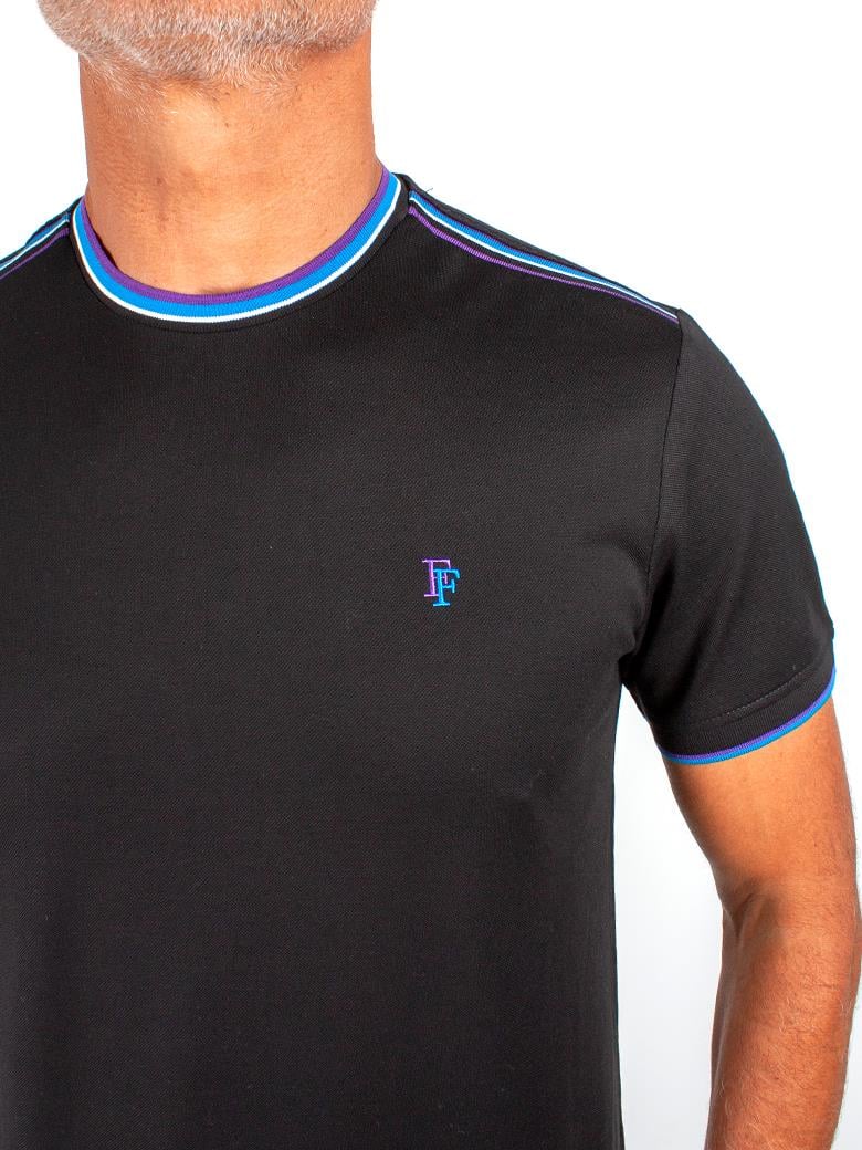 Regular Fit Yaka Detaylı Merserize %100 Pamuk Siyah Bisiklet Yaka Tişört