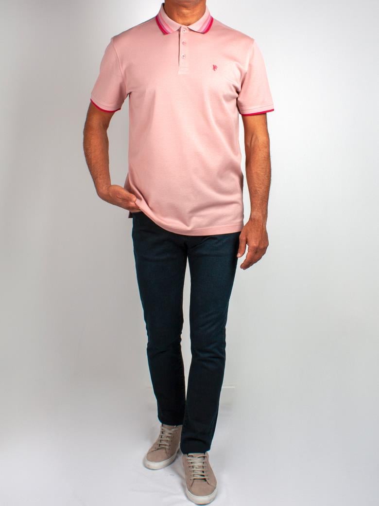 Regular Fit Yaka Detaylı Merserize %100 Pamuk Pembe Polo Tişört