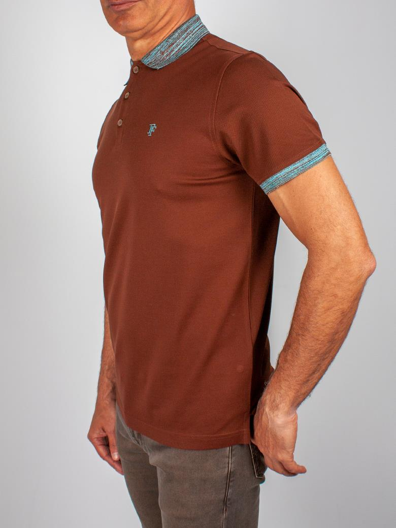 Regular Fit Yaka Detaylı Merserize %100 Pamuk Kahve Polo Tişört