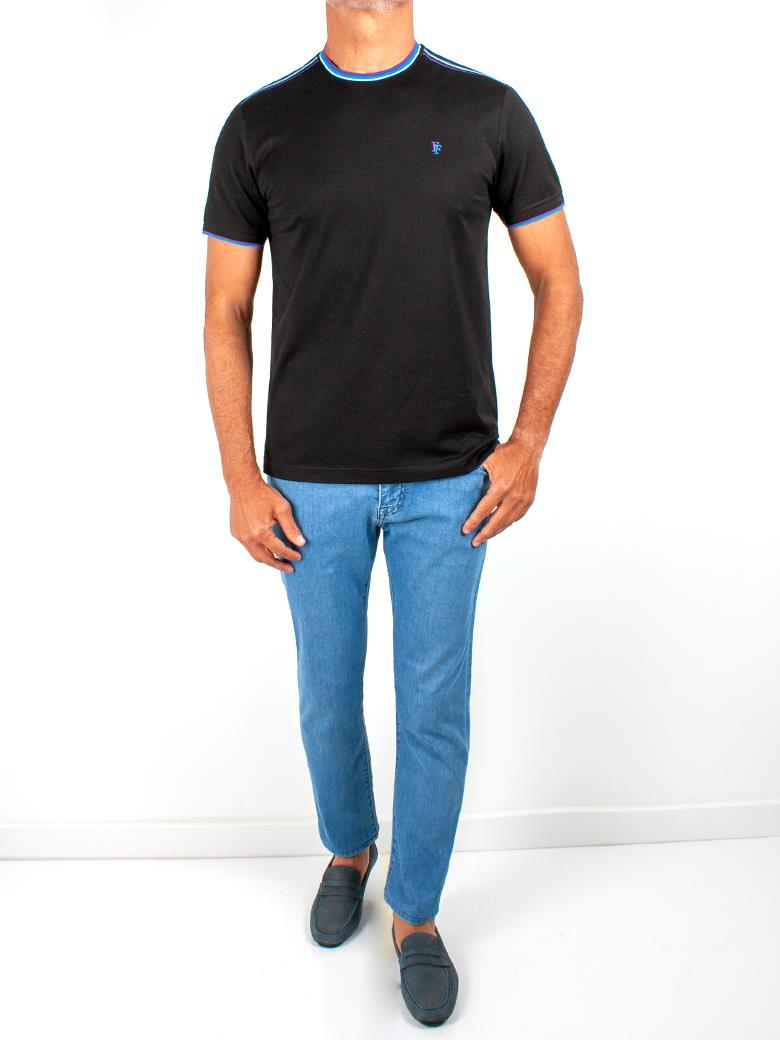 Regular Fit Yaka Detaylı Merserize %100 Pamuk Siyah Bisiklet Yaka Tişört