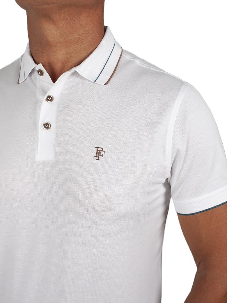 Regular Fit Yaka Detaylı Merserize %100 Pamuk Beyaz Polo Tişört