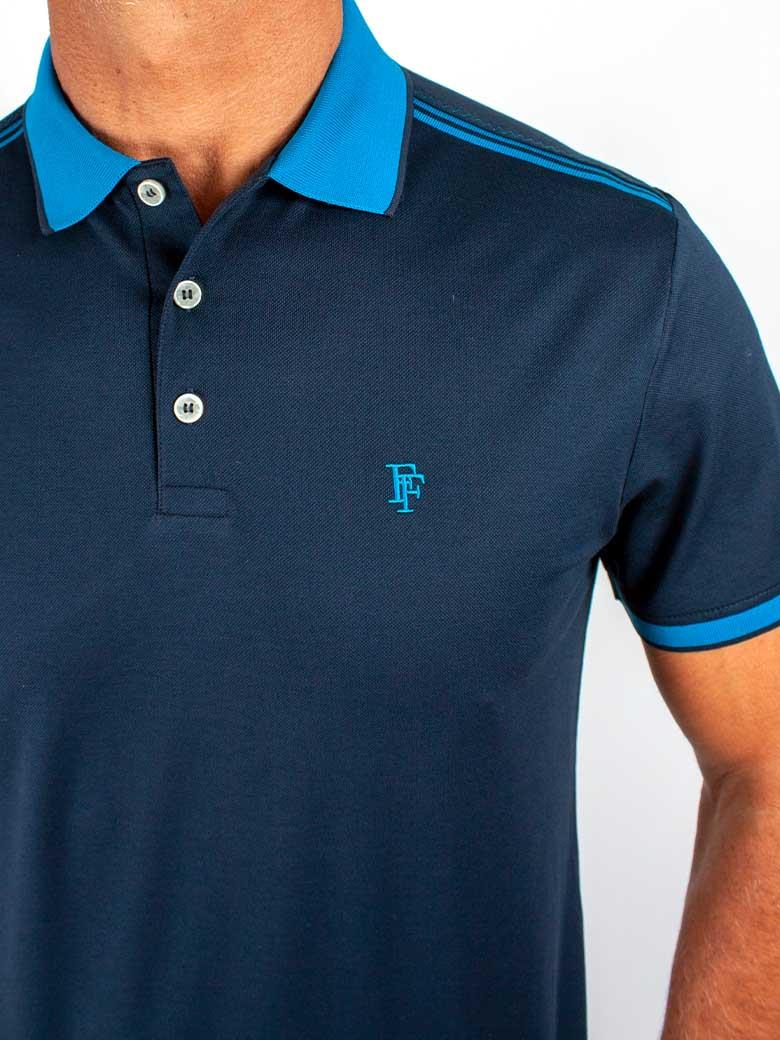 Regular Fit Yaka Detaylı Merserize %100 Pamuk Lacivert Polo Tişört