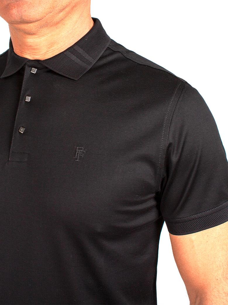 Regular Fit Yaka Detaylı Merserize %100 Pamuk Siyah Polo Tişört