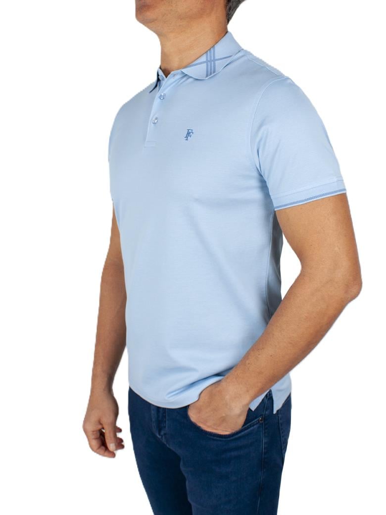 Regular Fit Yaka Detaylı Merserize %100 Pamuk Açık Mavi Polo Tişört