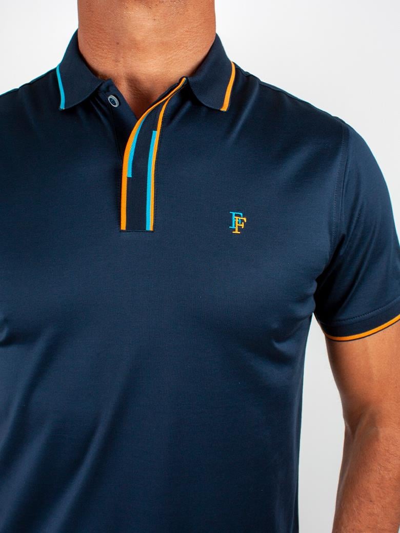 Regular Fit Yaka Detaylı Merserize %100 Pamuk Lacivert Polo Tişört
