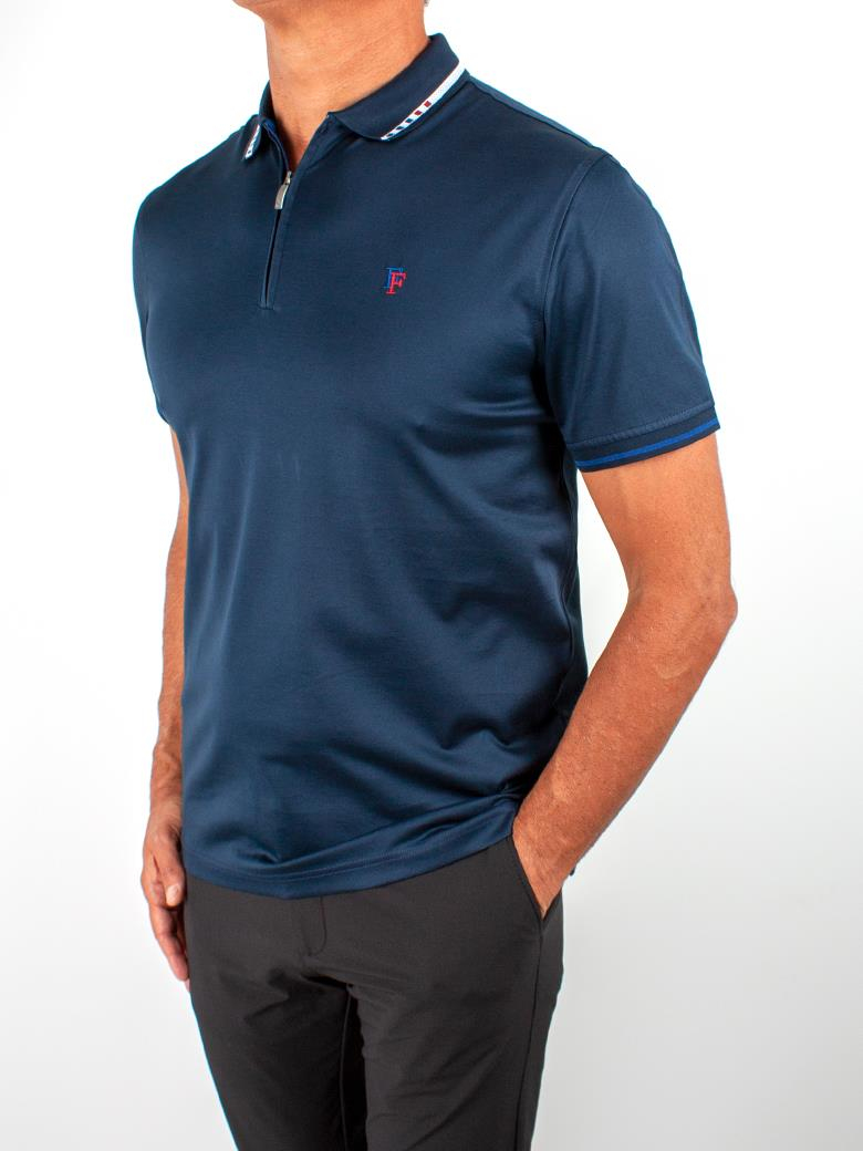 Regular Fit Yaka Detaylı Merserize %100 Pamuk Fermuarlı Lacivert Polo Tişört