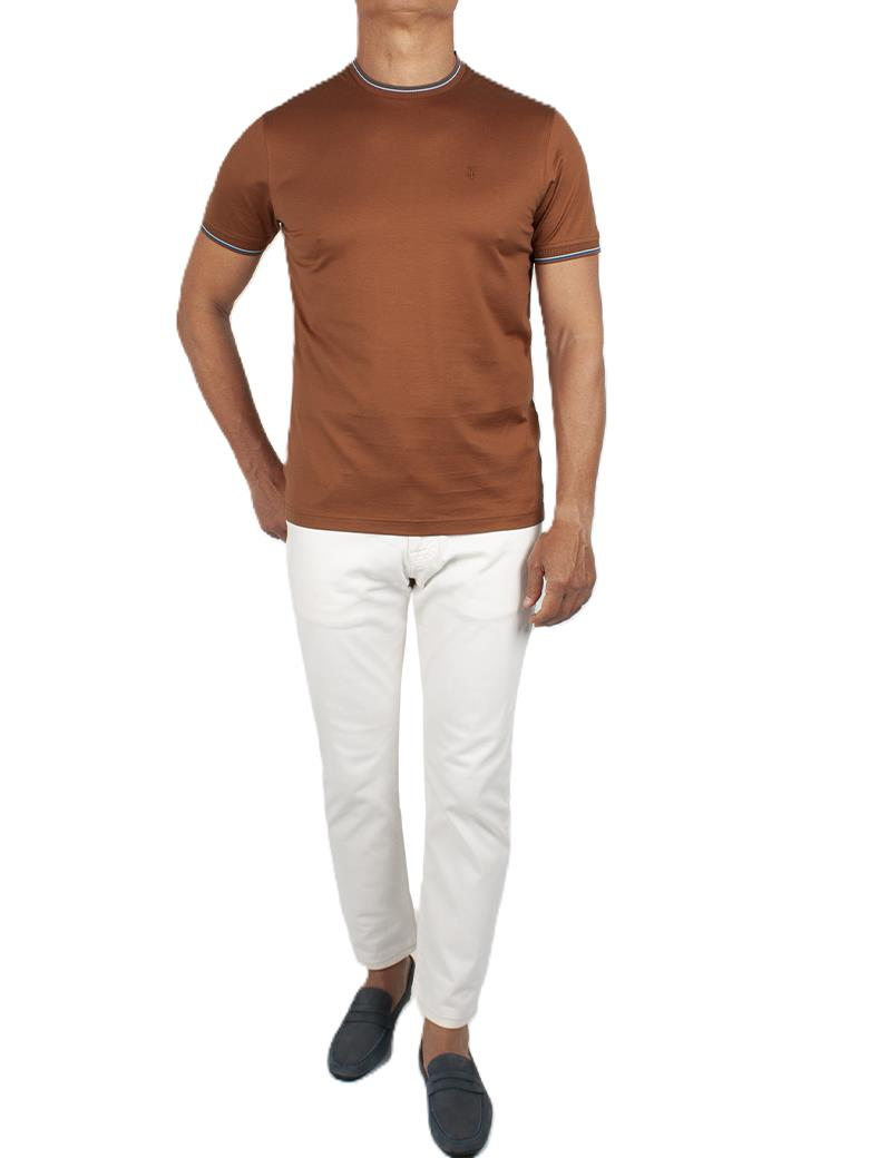 Regular Fit Yaka Detaylı Merserize %100 Pamuk Kahve Bisiklet Yaka Tişört
