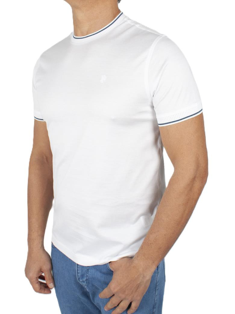 Regular Fit Yaka Detaylı Merserize %100 Pamuk Beyaz Bisiklet Yaka Tişört