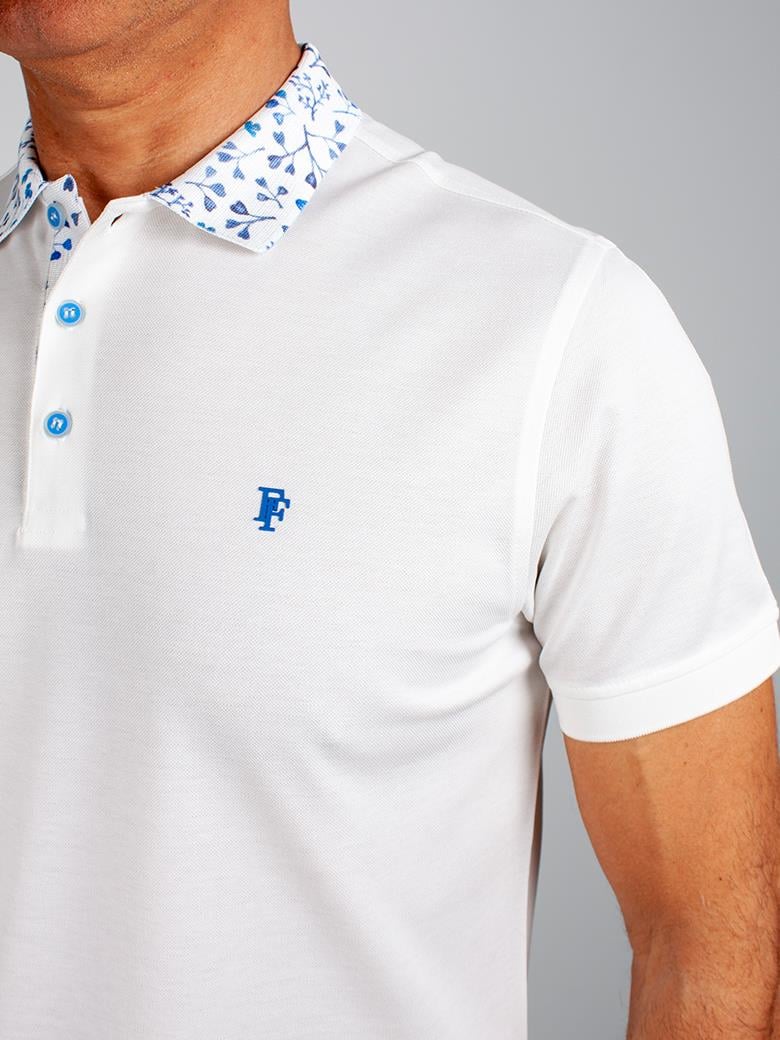 Regular Fit Yaka Detaylı Merserize %100 Pamuk Beyaz Polo Tişört