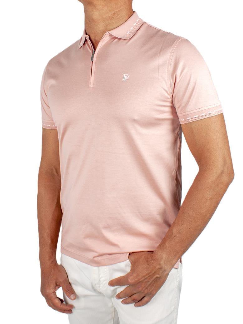 Regular Fit Yaka Detaylı Merserize %100 Pamuk Fermuarlı Pembe Polo Tişört