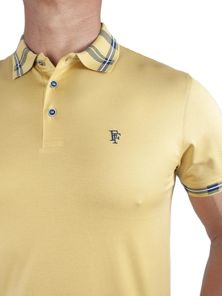 Regular Fit Yaka Detaylı Merserize %100 Pamuk Sarı Polo Tişört