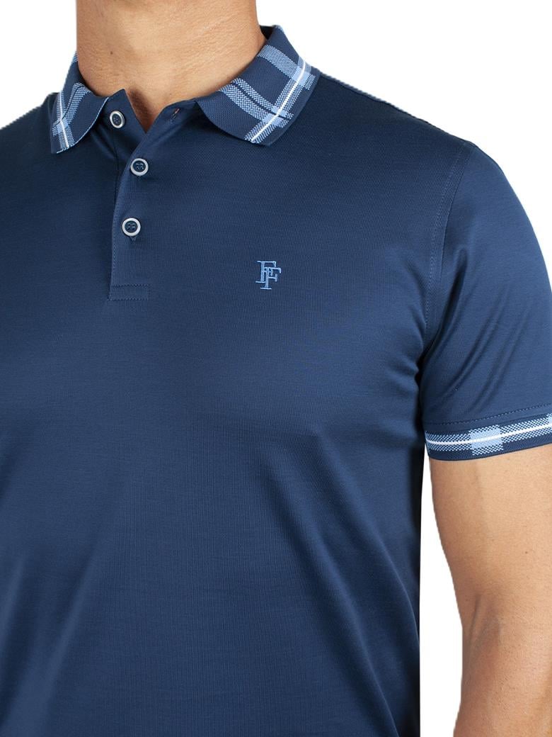 Regular Fit Yaka Detaylı Merserize %100 Pamuk Lacivert Polo Tişört