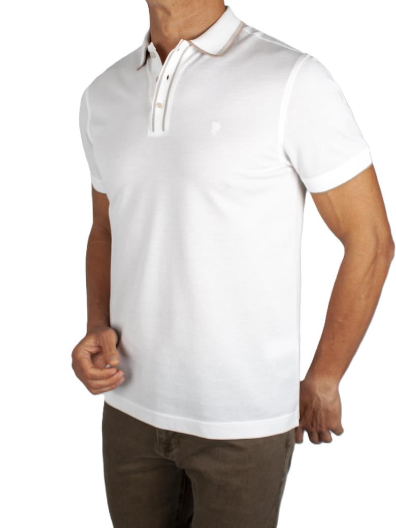 Regular Fit Yaka Detaylı Merserize %100 Pamuk Ekru Polo Tişört