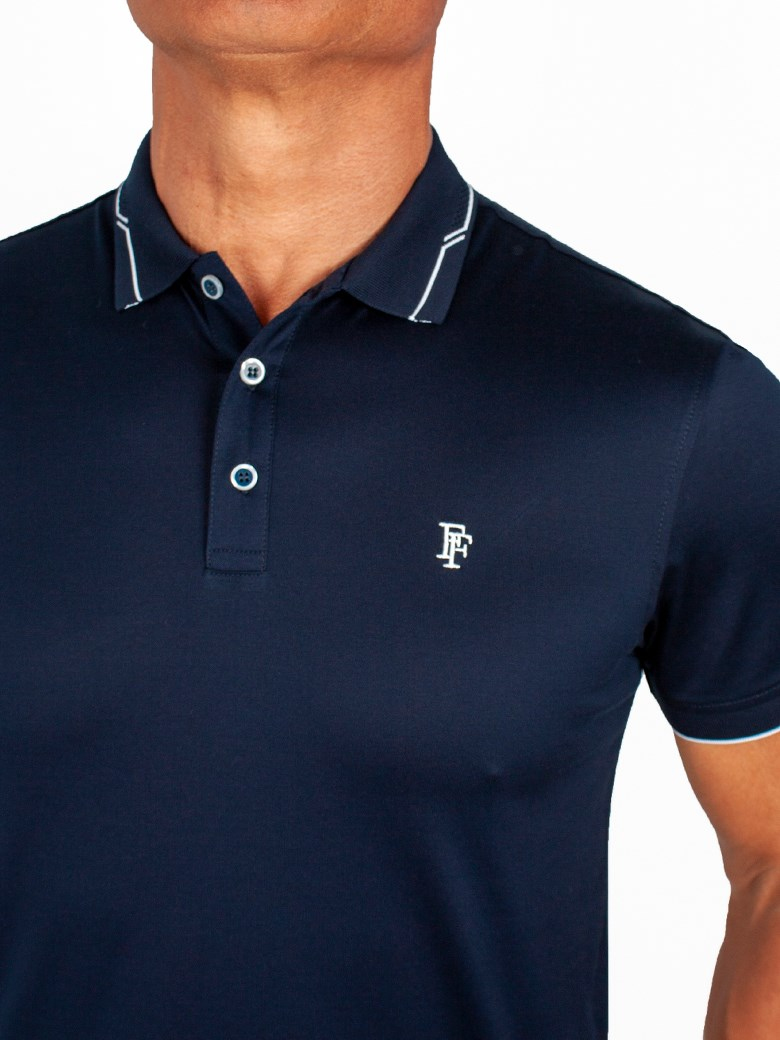 Regular Fit Yaka Detaylı Merserize %100 Pamuk Koyu Lacivert Polo Tişört