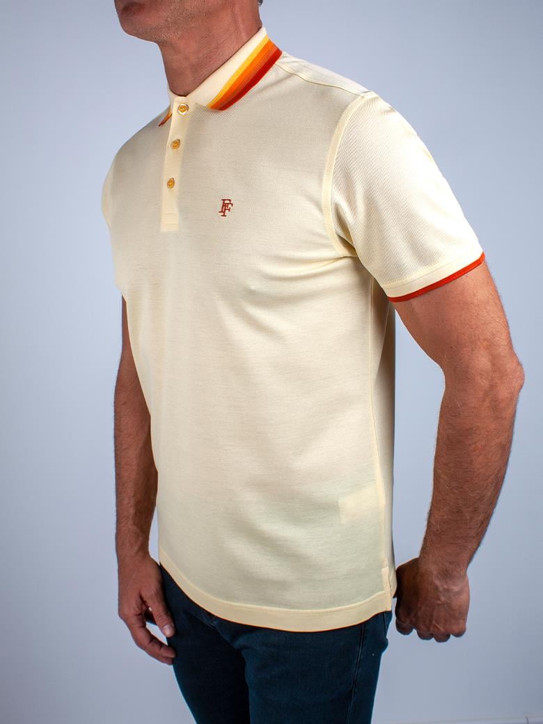 Regular Fit Yaka Detaylı Merserize %100 Pamuk Sarı Polo Tişört