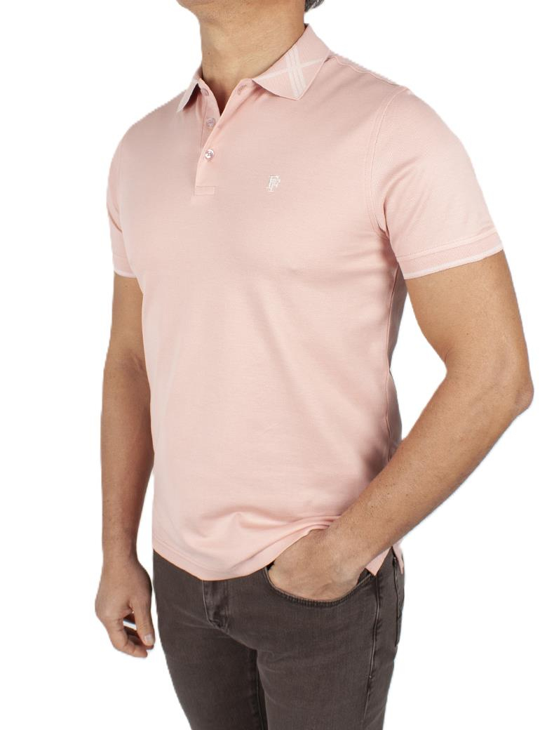 Regular Fit Yaka Detaylı Merserize %100 Pamuk Pembe Polo Tişört