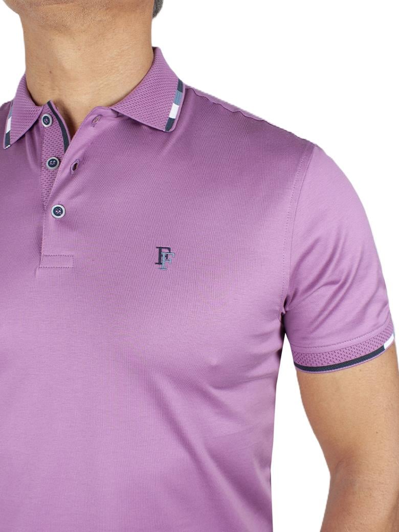 Regular Fit Yaka Detaylı Merserize %100 Pamuk Lila Polo Tişört