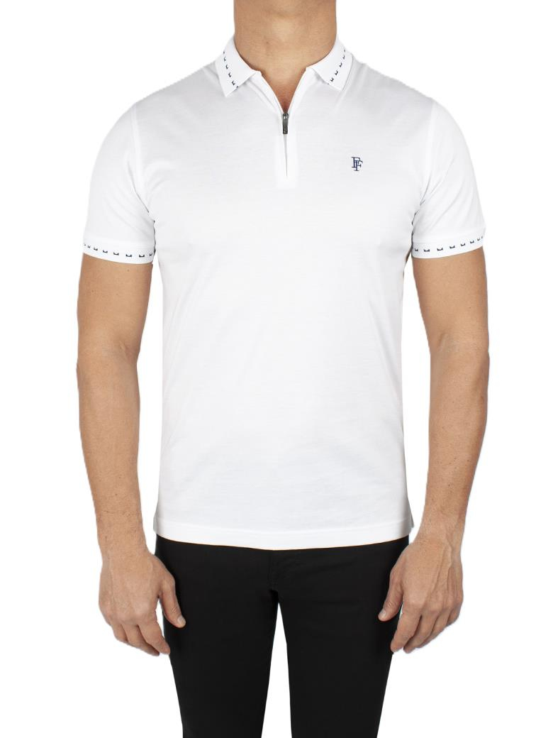 Regular Fit Yaka Detaylı Merserize %100 Pamuk Fermuarlı Beyaz Polo Tişört