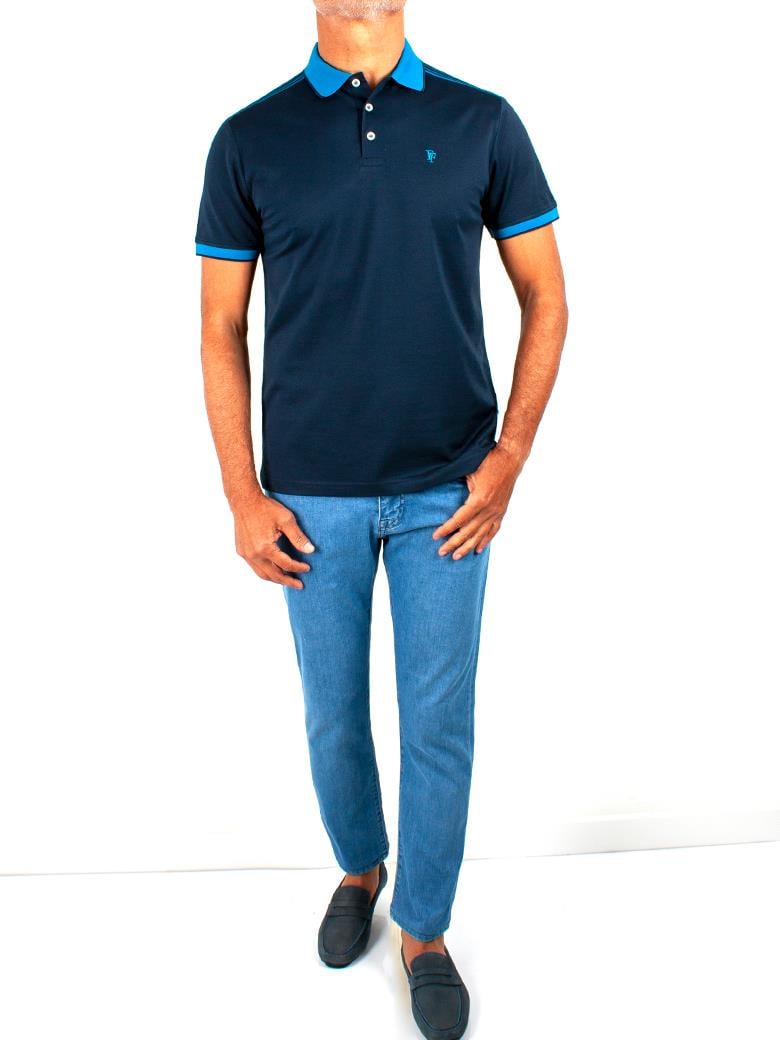 Regular Fit Yaka Detaylı Merserize %100 Pamuk Lacivert Polo Tişört