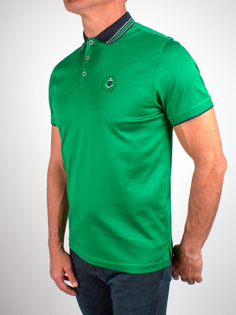 Regular Fit Yaka Detaylı Merserize %100 Pamuk Yeşil Polo Tişört