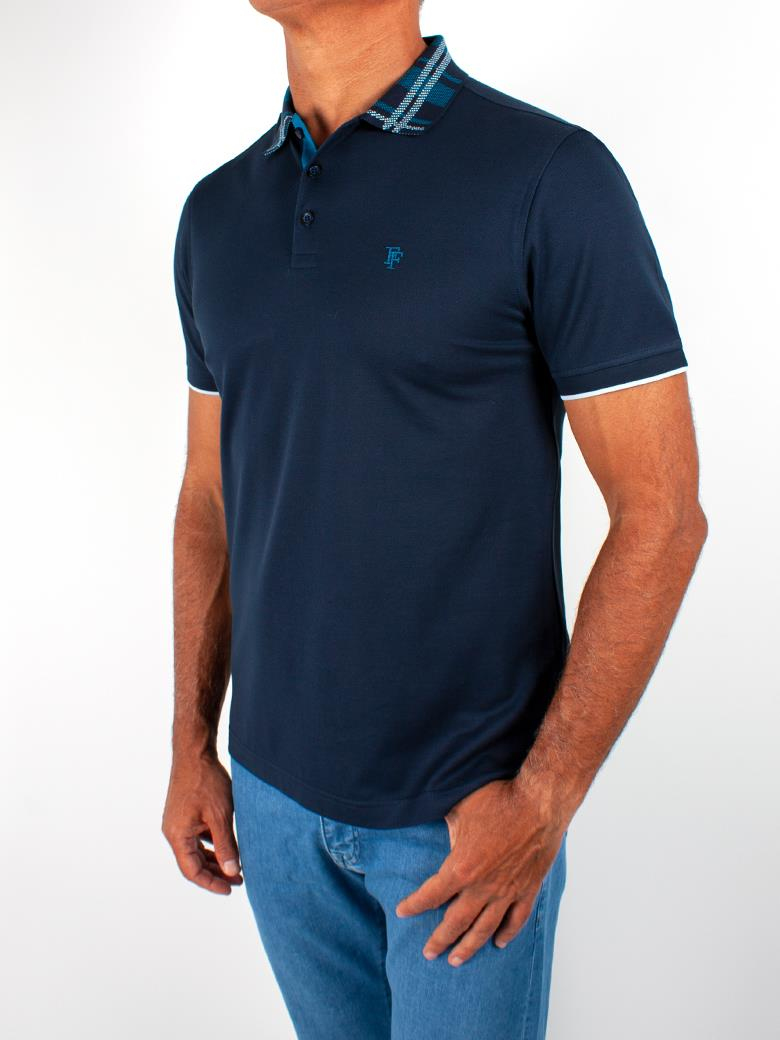 Regular Fit Yaka Detaylı Merserize %100 Pamuk Koyu Lacivert Polo Tişört