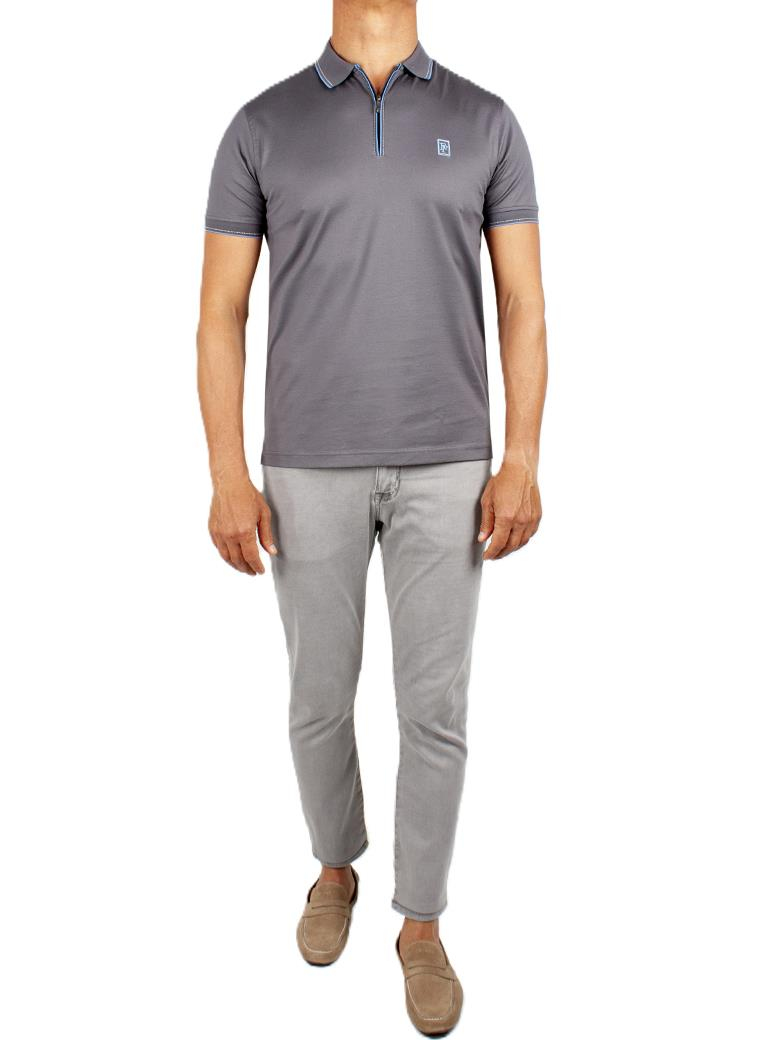 Regular Fit Yaka Detaylı Merserize %100 Pamuk Fermuarlı Antrasit Polo Tişört