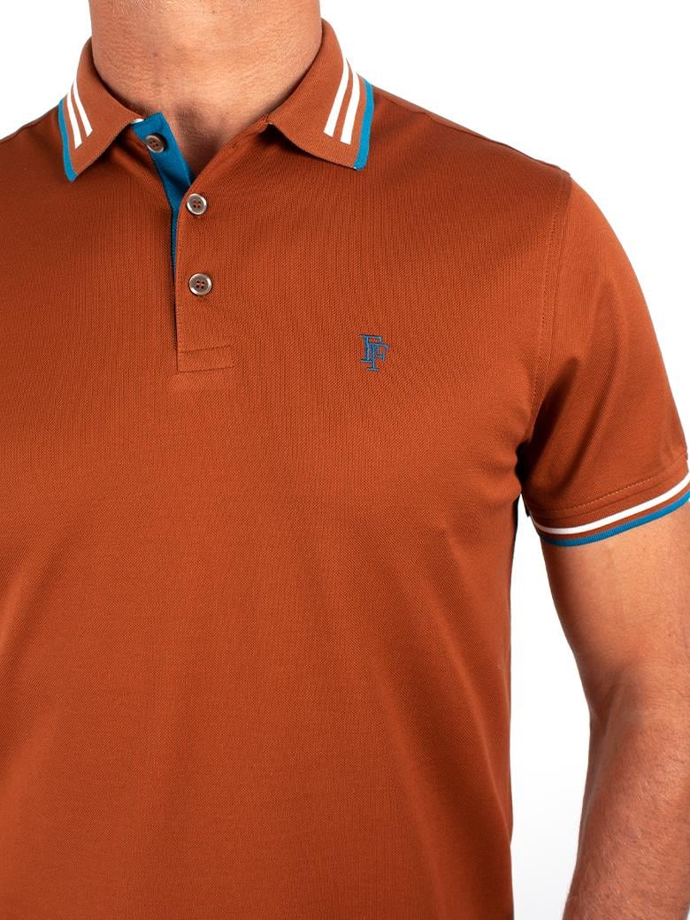 Regular Fit Yaka Detaylı Merserize %100 Pamuk Kiremit Polo Tişört