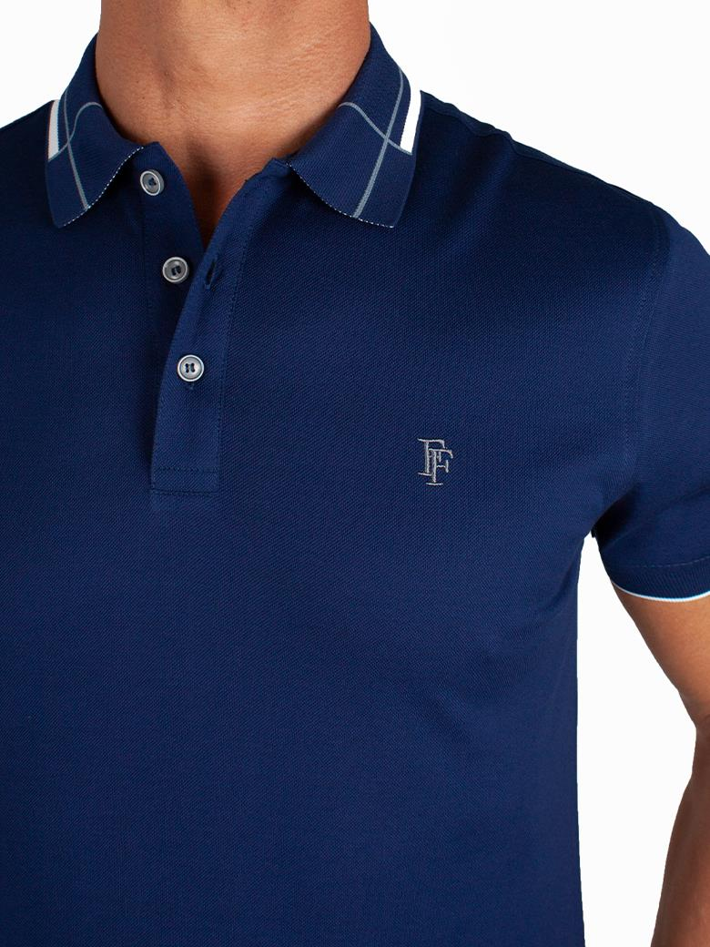 Regular Fit Yaka Detaylı Merserize %100 Pamuk Açık Lacivert Polo Tişört