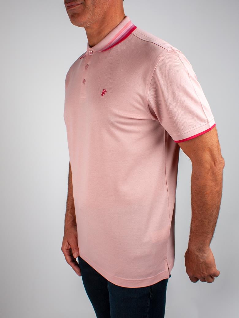 Regular Fit Yaka Detaylı Merserize %100 Pamuk Pembe Polo Tişört
