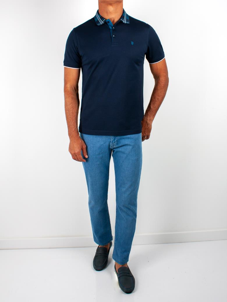 Regular Fit Yaka Detaylı Merserize %100 Pamuk Koyu Lacivert Polo Tişört