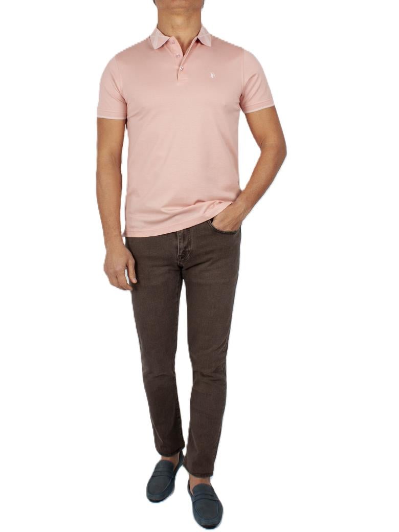 Regular Fit Yaka Detaylı Merserize %100 Pamuk Pembe Polo Tişört
