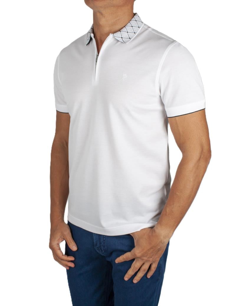 Regular Fit Yaka Detaylı Merserize %100 Pamuk Beyaz Polo Tişört
